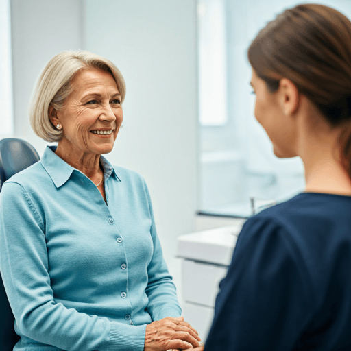 A smiling patient talking with a friendly dental professional