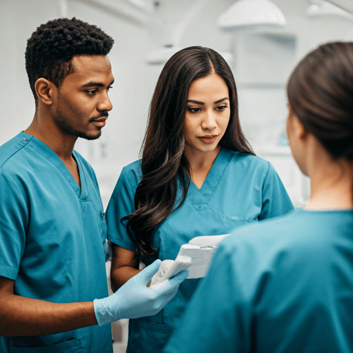 Dental professionals reviewing a patient's care together